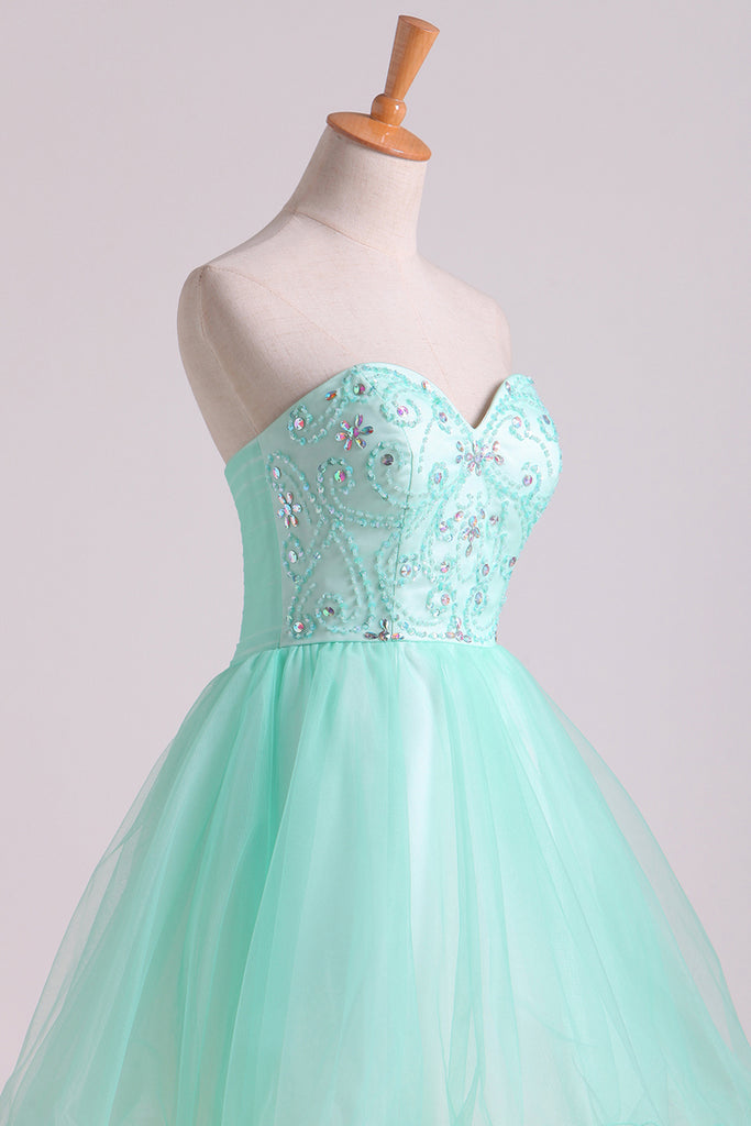 2024 A Line Sweetheart Homecoming Dresses Beaded Bodice Tulle