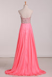 2024 Sweetheart Prom Dresses A Line Chiffon With Beading Floor Length