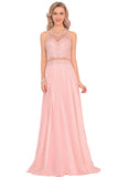 2024 Chiffon Halter Open Back Prom Dresses With Beads And Embroidery A Line