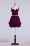 2024 Homecoming Dresses Sweetheart Tulle With Ruffles And Beading Mini