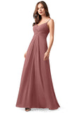 Yuliana Lace Floor Length V-Neck Sheath/Column Sleeveless Natural Waist Bridesmaid Dresses
