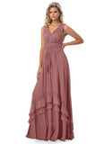 Olivia A-Line/Princess Floor Length Sleeveless V-Neck Natural Waist Bridesmaid Dresses