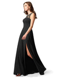 Parker A-Line/Princess Floor Length Short Sleeves V-Neck Natural Waist Bridesmaid Dresses