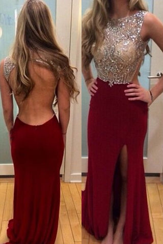 2024 Scoop Beaded Bodice Prom Dresses Spandex With Beading Backless