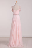 2024 A Line Straps Chiffon With Ruffles And Beads Prom Dresses