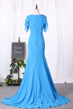 2024 New Arrival Scoop Short Sleeves Mother Of The Bride Dresses Chiffon Mermaid