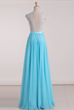 2024 See-Through Scoop A Line Chiffon With Beads Prom Dresses