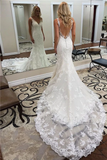 Glamorous Straps V-Neck Backless Lace Mermaid Wedding Dresses
