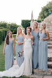 Flowy Long One Shoulder Cheap Chiffon Bridesmaid Dresses With Slit