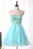 2024 A-Line Sweetheart Homecoming Dresses Short/Mini Tulle With Embroidery And Beads