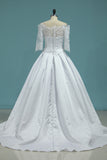 2024 Wedding Dresses Boat Neck Satin With Applique And Sash A Line