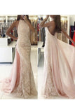 2024 Halter Prom Dresses Tulle With Applique Sweep Train Open Back Mermaid