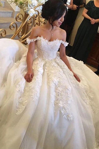 2024 New Arrival Wedding Dresses Ball Gown Tulle With Appliques Off The Shoulder