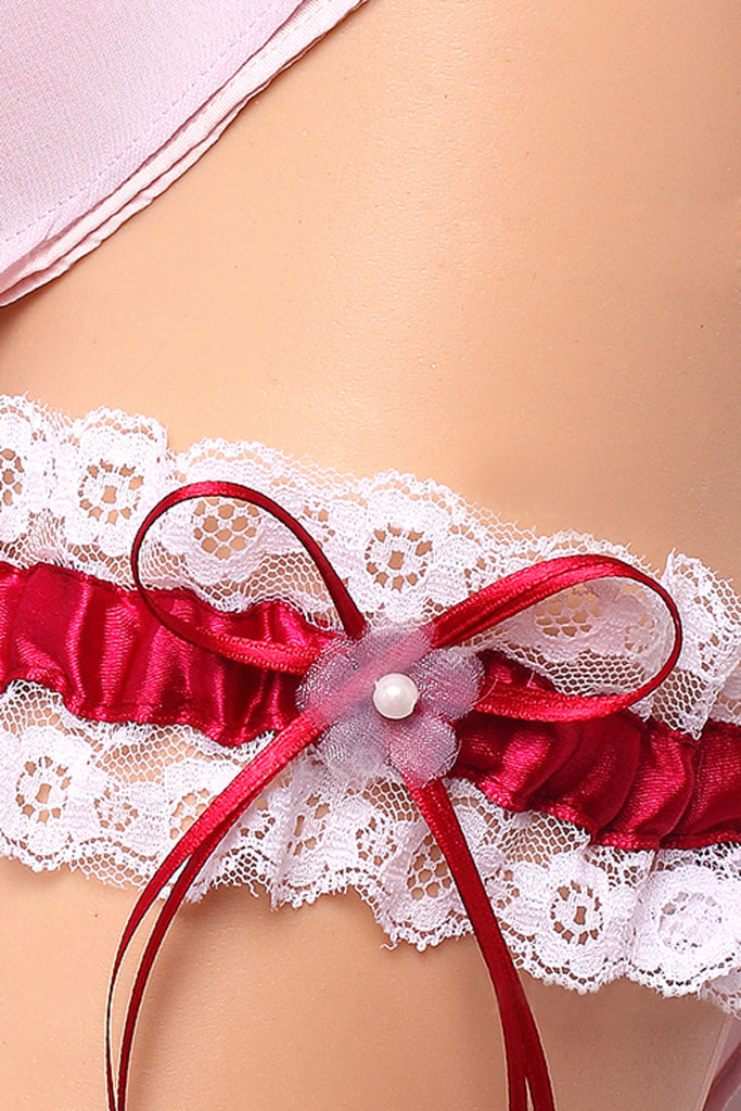 Sexy With Bowknot Pearl Wedding Garters Satin&Lace