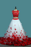 2024 Scoop A Line Tulle Two-Piece Wedding Dresses With Applique And Handmade Flower