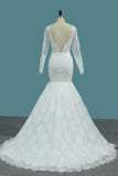 2024 Tulle Mermaid Wedding Dresses Scoop Long Sleeves With Applique