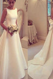 2024 New Arrival Simple A Line V-Back Wedding Dresses With Bow Knot
