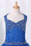 2024 Halter Ball Gown Flower Girl Dresses Dark Royal Blue With Beading