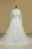 2024 Wedding Dresses Boat Neck A Line Tulle With Applique Court Train