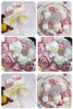 Elegant Ribbon Roses With Rhinestone Brooch Wedding Bouquet (27*18cm)