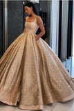 Ball Gown Prom Dress With Pockets Beads Sequins Floor-Length Quinceanera