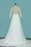 2024 Scoop Chiffon Wedding Dresses 3/4 Length Sleeves With Applique