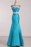 2024 Two Pieces Prom Dresses Satin With Beading Sweep Train