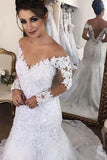 2024 Mermaid/Trumpet V-Neck Tulle Wedding Dresses With Applique Long Sleeves Zipper Up