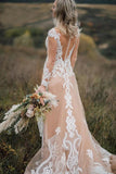 Long Sleeves Boho Wedding Dress With Appliques Mermaid Tulle