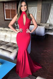 2024 Hot High Neck Prom Dresses Mermaid With Applique Spandex Zipper Up