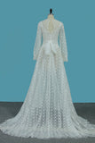 2024 A Line Prom Dresses Scoop Long Sleeves Lace With Applique