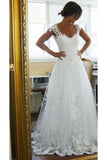 2024 Tulle Straps With Applique A Line Sweep Train Wedding Dresses