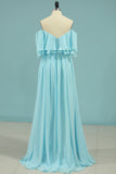 2024 New Arrival A Line Chiffon With Slit Prom Dresses Sweep Train