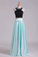 2024 Prom Dresses A-Line Scoop Elastic Satin Two Pieces Black Bodice Backless Floor-Length