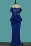 2024 Sheath Boat Neck Spandex Prom Dresses With Beads And Handmade Flower