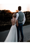 Luxurious Lace Bodice Tulle Skirt Bridal Gown With A Low V Back Minimalist Wedding Dresses