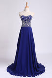 2024 Prom Dress Sweetheart Beaded Bodice A Line Chiffon Dark Royal Blue