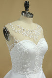 2024 A Line Scoop Wedding Dresses Satin With Beading Chaple Train