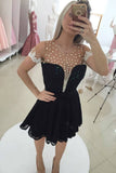 2024 A Line Scoop Short Sleeves Lace With Applique And Beads Homecoming Dresses