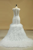 2024 New Arrival Wedding Dress Scoop Mermaid Tulle With Beading