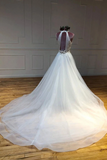 Simple Halter Court Train Tulle Wedding Dresses, A Line Sleeveless Bridal Dresses