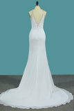 2024 Chiffon Scoop Open Back Mermaid Wedding Dresses With Beading