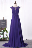 2024 Prom Dresses A Line Scoop Chiffon With Ruffles And Applique