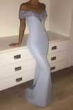 2024 Satin Prom Dresses Mermaid Off The Shoulder With Beading