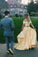 Elegant Two Pieces Yellow Off the Shoulder Prom Dresses Satin Appliques Party Dresses SRS15210