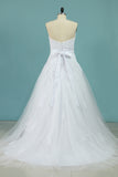 2024 A Line Sweetheart Tulle With Aplique And Sash Wedding Dresses