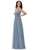 Judy Natural Waist Tea Length Satin Sleeveless Spaghetti Staps Sheath/Column Bridesmaid Dresses