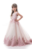 2024 Tulle Flower Girl Dresses Scoop With Applique And Handmade Flowers A Line