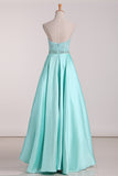 2024 New Arrival A Line Prom Dresses Satin With Beads Floor Length