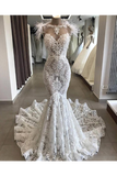 Luxury Lace Mermaid Wedding Dress With Train Sexy Open Back Pearls Wedding Gowns